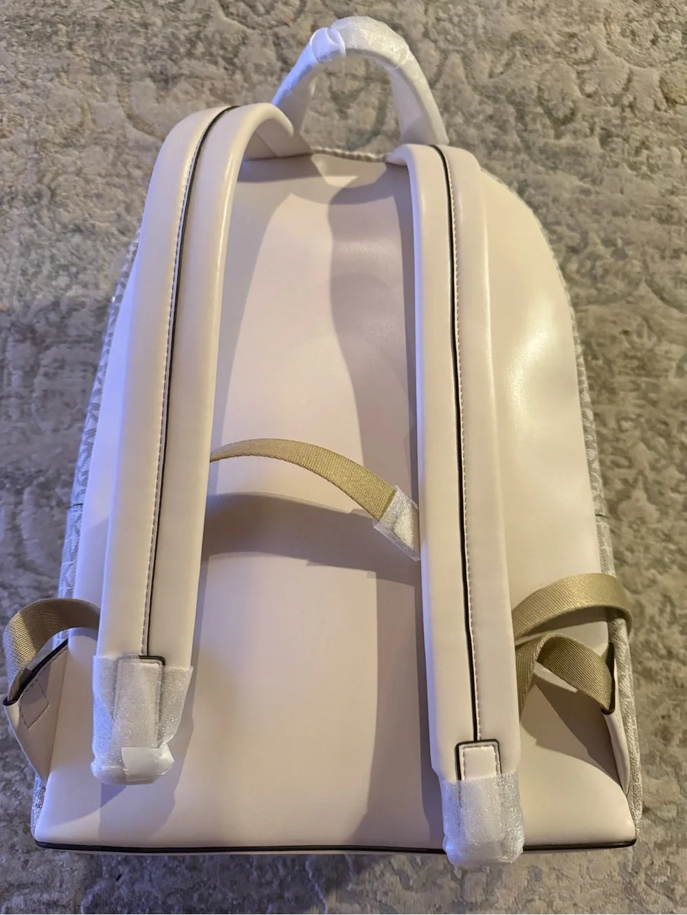Michael Kors Slater Medium Chain Cream Logo Mini Backpack with Gold Chain